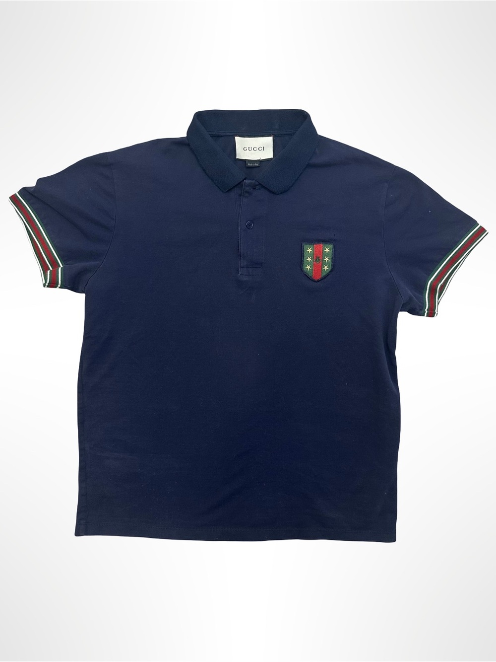 Gucci Bee Crest Patch Polo Shirt Dark Navy Size XXL Fits XL